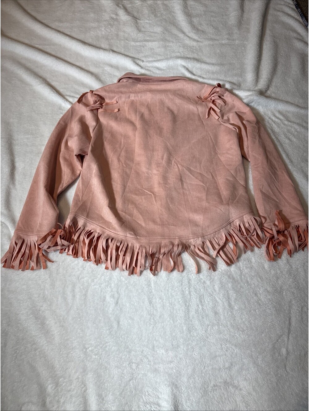 Freiheit Fringe Out Jacket Shirt sz L Pink Faux Suede (2133) - Picture 9 of 9